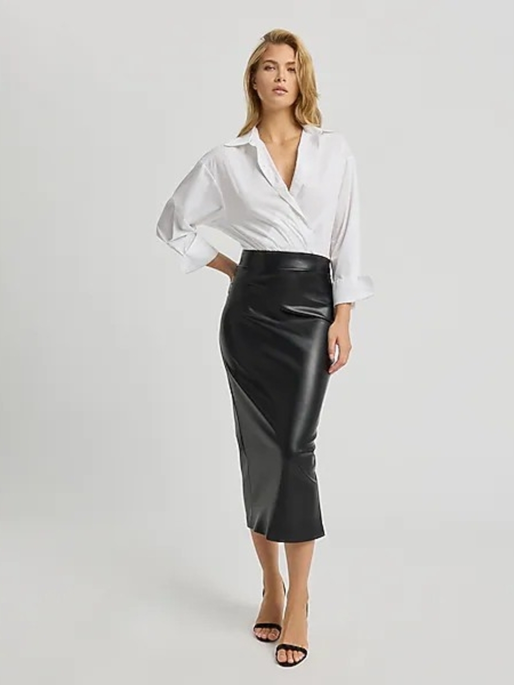 Express Black Faux Leather Midi Pencil Skirt